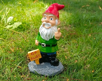 Go Away Gnome with Middle Finger Figurine, Garden Gnome Outdoor Statue, Middle Finger Gnome for Fairy Garden, Fun Home Garden Gnome Decor