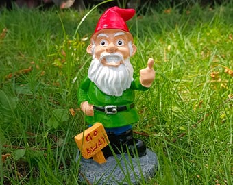 Go Away Gnome with Middle Finger Figurine, Garden Gnome Outdoor Statue, Middle Finger Gnome for Fairy Garden, Fun Home Garden Gnome Decor