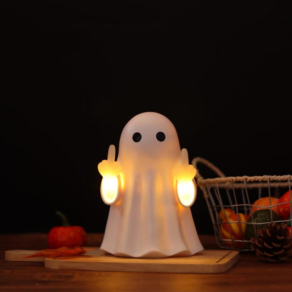【かるび】矢入幸一　White Ghost Aroma Ornament Funny Ghost Middle Finger LED Lamp,halloween Cute Edgy Ghost