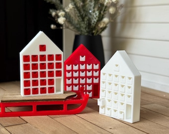 Poppenhuis adventskalender in rood-witte combinatie | Werkende mini-adventskalender | Kerstcadeau voor poppenhuis