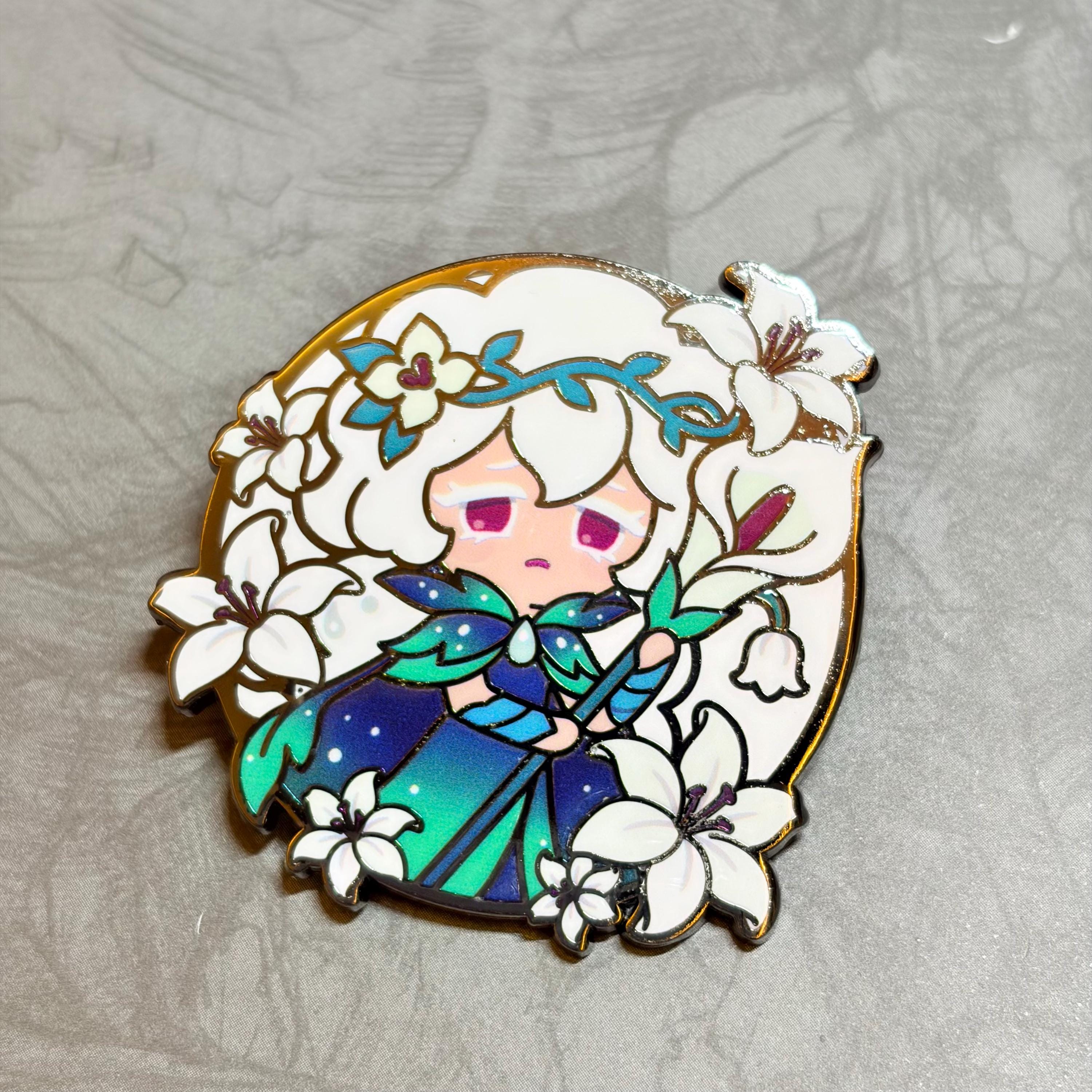 White Lily Cookie Kingdom Enamel Pin, Video Game Cookie Run Kingdom Pin ...