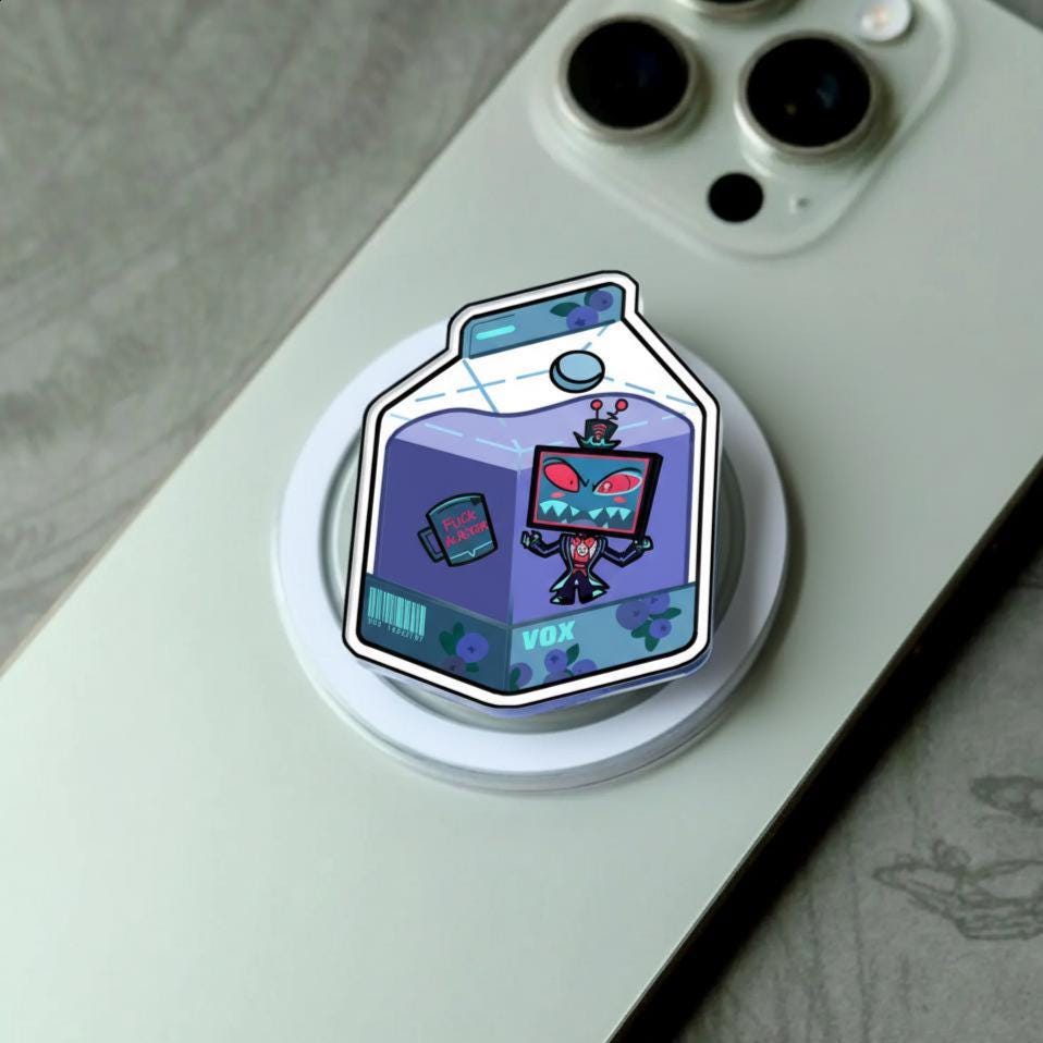 PERAYA Phone Holder&SOTUS ピンバッジ Vox Magnetic Grip, Hazbin Hotel Phone Grip Holder, Phone Charm