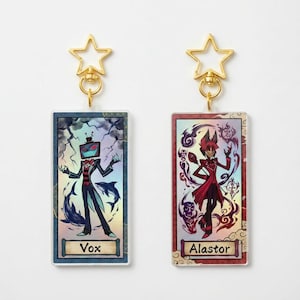 Llavero holográfico de estilo japonés de Alastor Vox de Hazbin Hotel, regalos de Hazbin