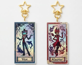 Hazbin Hotel Alastor Vox Japanese Style Inspired Holographic Keychain Charm, Hazbin Gifts