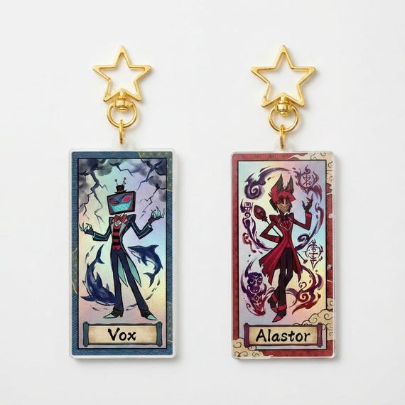 Hazbin Hotel Alastor Vox Japanese Style Inspired Holographic Keychain Charm, Hazbin Gifts