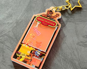 Fazbears Pizza Freddy Shake Fun Keychain, Five nights at freddy's Fandom Holographic Charm Keychain