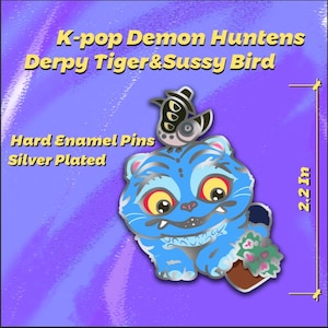 Kpop Demon Hunter Derpy Tiger & Bird Inspired Pin, Tiger Enamel Pin, Tiger Charm