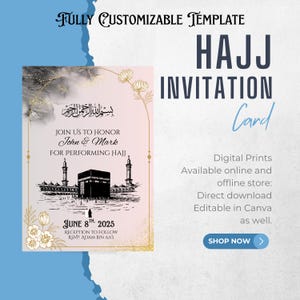 Elegant Hajj Invitation Card – Celebrate in Style, customizable invitation cards for your special gathering. Digital File available.