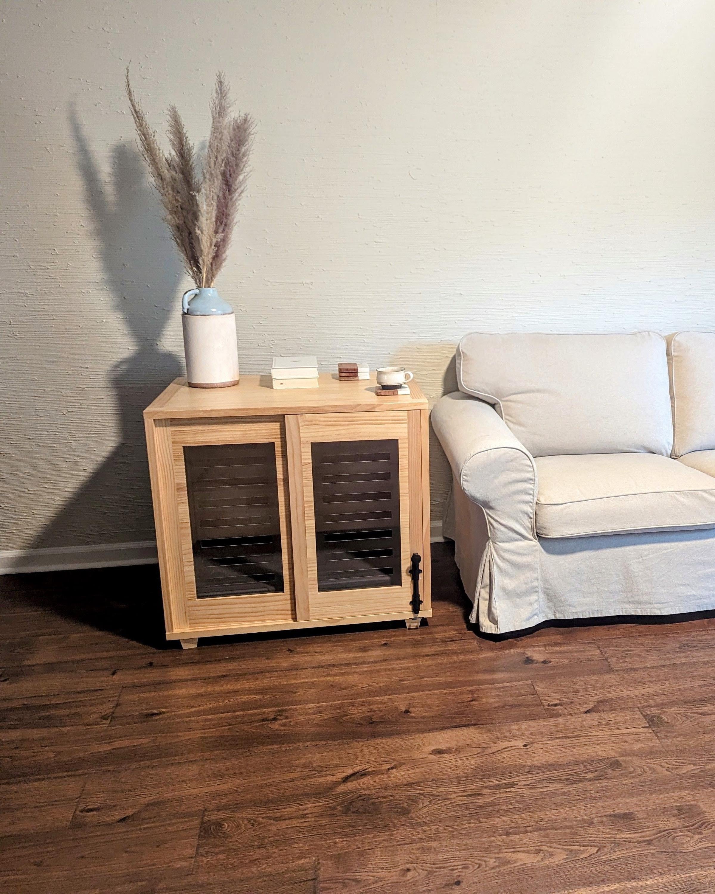 Dog Crate Furniture - Solid Wood With Custom Fit Memory Foam Bed - Etsy - Dog Crate Furniture With Rattan Headboard