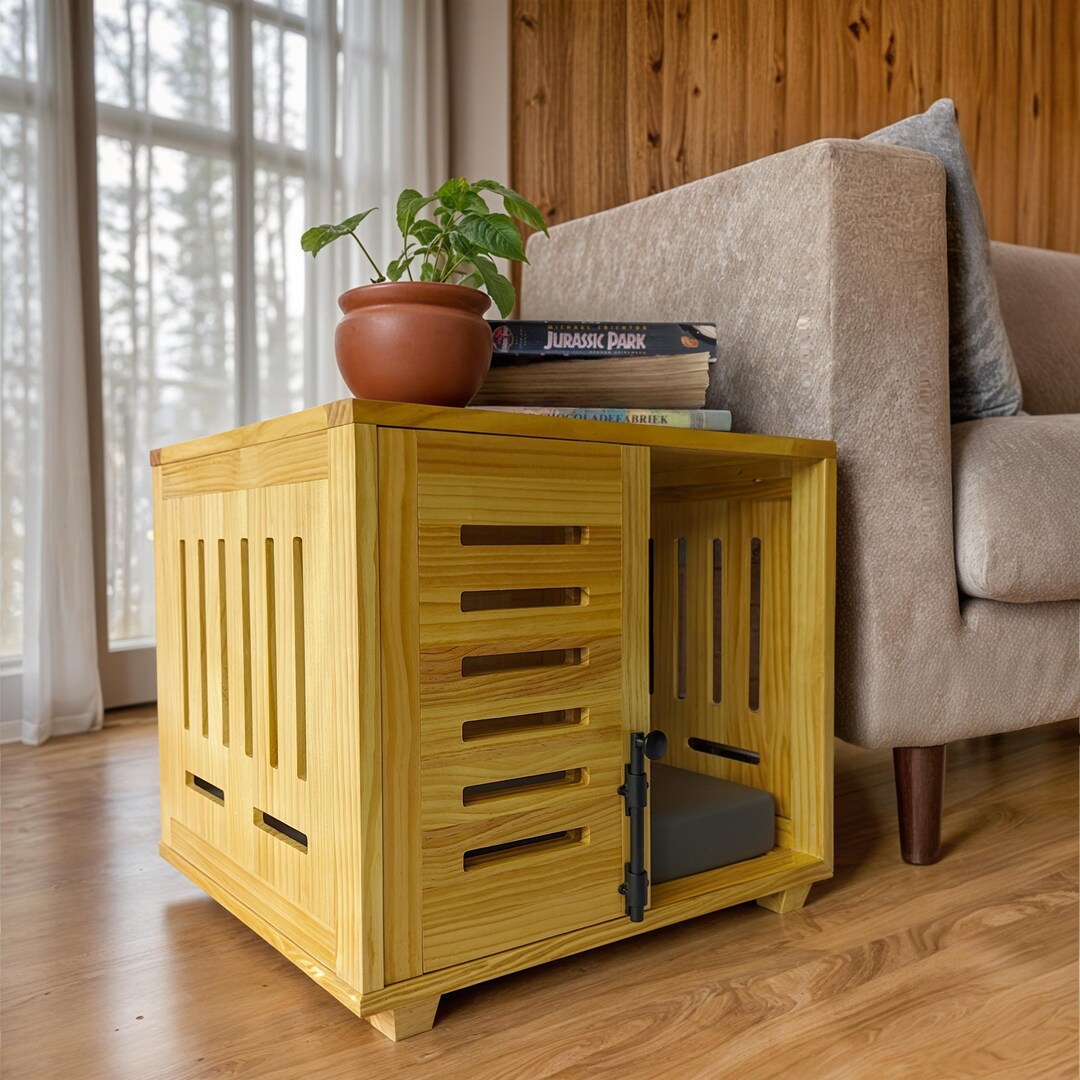 Illustration of Dog Crate Furniture With Rattan Headboard