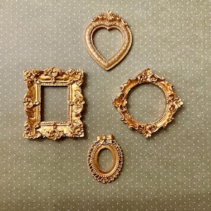 Miniature Picture Frames, Gold, Resin, Set of 4