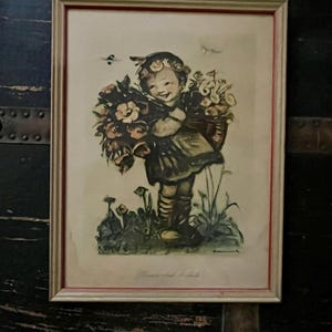 ヒュンメル、絵画、花と笑顔、1940年代のアート、ヒュンメルコレクション、ヴィンテージの壁飾り