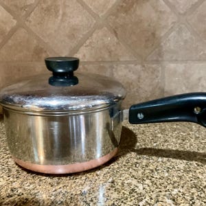 Vintage Revere Ware 1,5 liter kopparbottengryta med lock