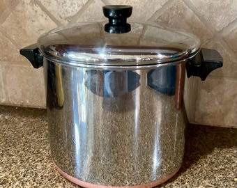 Olla de 8 cuartos de galón Revere Ware, horno holandés con fondo de cobre, utensilios de cocina vintage