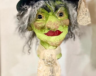 Halloween Paper Mache, Vintage Inspired Halloween Paper Mache, Witch, Halloween Witch