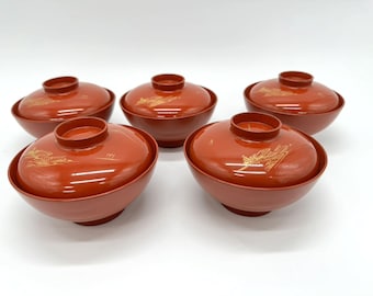 Japanese Vintage Lacquer Bowls Set of 5