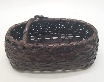 Vintage Japanese Woven Rattan & Bamboo Basket with Artisan Signature