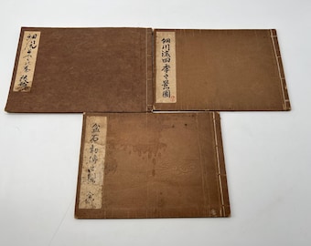 Antique Japanese Books – Hosokawa School Landscape Illustrations & Cursive Script  1912 set of 3