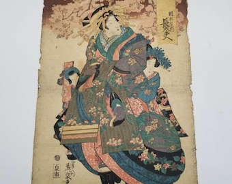 Japanischer Vintage Ukiyo-E Inspirierter Holzschnitt im Bijin-Ga Stil