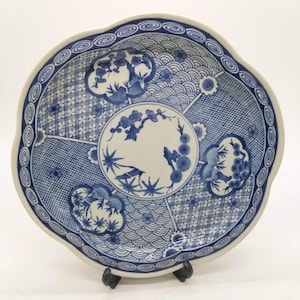 Vintage Japanese Old Imari Style Blue & White Porcelain Plate