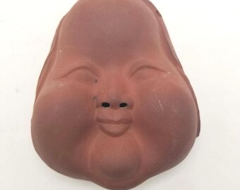 Vintage Japanese Yixing Clay Okame (Otafuku) Mask Pendant
