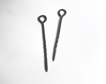 Vintage Hand Forged Skewers x2 - Two Vintage Metal Barbecue BBQ or Grill Skewers, Meat Skewers Pair, Vintage Kebab Skewers