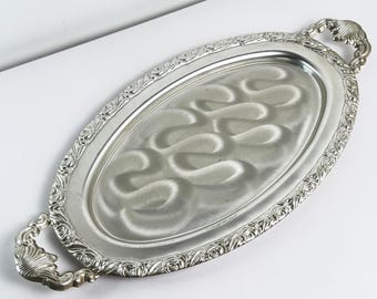 Vintage Silver Tray - Vintage Turkish Tea DNS Dalgic Silver Plated and Stainless Steel Serving Tray, Art Nouveau Style Silver Platter Ornate
