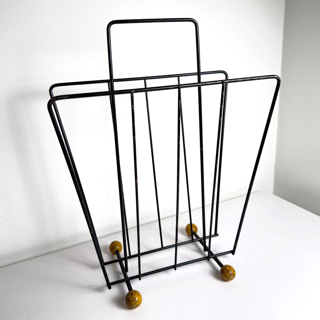 Vintage Atomic Era Wire Magazine Rack - Vintage 1960s Sputnik Vinyl ...