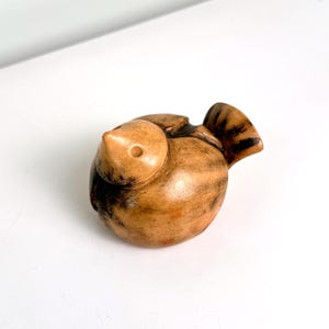 Vintage Studio Pottery Bird - Mid Century Artist Signed Handmade Ceramic Fat Bird, Neutral Tone Decor, MCM Bird, Signed DM