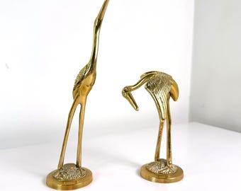 Vintage Solid Brass Cranes - Pair Mid Century Brass Crane x2, Two Brass Herons, Hollywood Regency, Vintage Glamour Decor