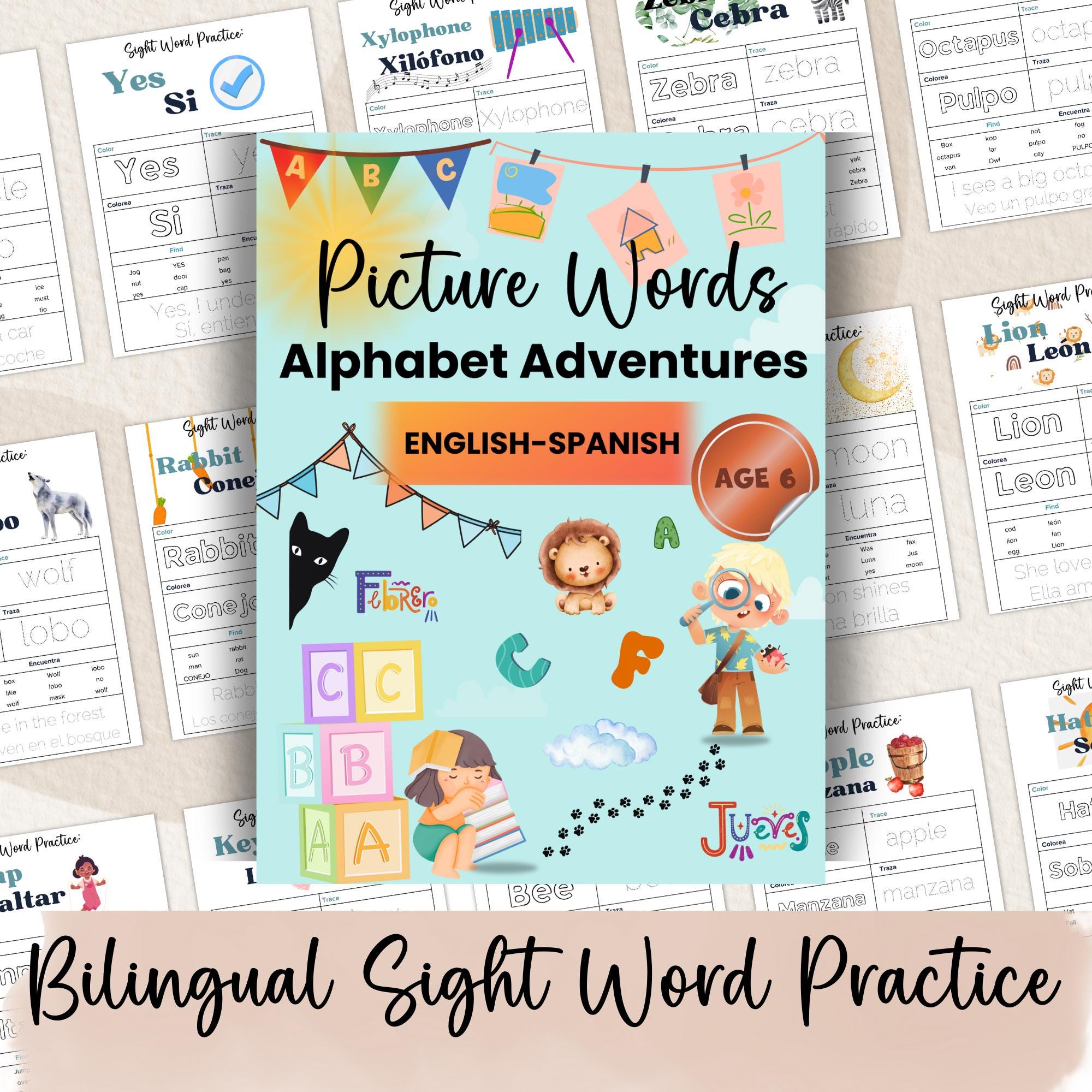 Sight Words, Bilingual Practice, English to Spanish, Trace Alphabet, Printable, Trace and Learn, Vocabulary Practice,Language Learning,