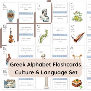 Greek Alphabet Letter Cards| Printable Greek ABC| Printable Cards| Greek Letters| Greek Words| Kids learning Greek| Bilingual Greek-English|