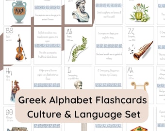 Greek Alphabet Letter Cards| Printable Greek ABC| Printable Cards| Greek Letters| Greek Words| Kids learning Greek| Bilingual Greek-English|