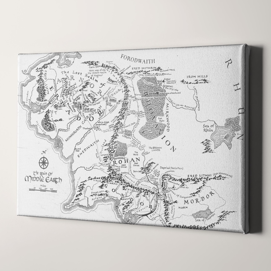 The Lord of the Rings Map of Middle Earth Canvas Wall Art Print Iconic ...