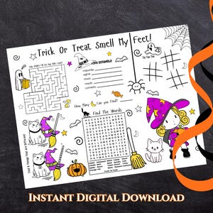Halloween Party Game Activity, Printable Kids Party Placemat, Kids Coloring & Games, Coloring Page, Halloween Party Printable