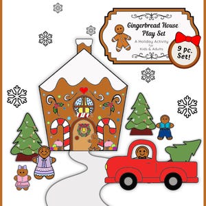 Lebkuchenhaus 3D Bastelprojekt für Kinder, bedruckbare Farbe & Baupapier Puppenhaus Kit, Weihnachtsdekoration für Winter Familienaktivität