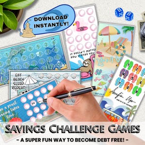 Low Income Savings Challenge Bundle For A6 Cash Stuffing Wallet, Monthly Savings Challenge Or Budget By Paycheck, Beach Savings Budget Games