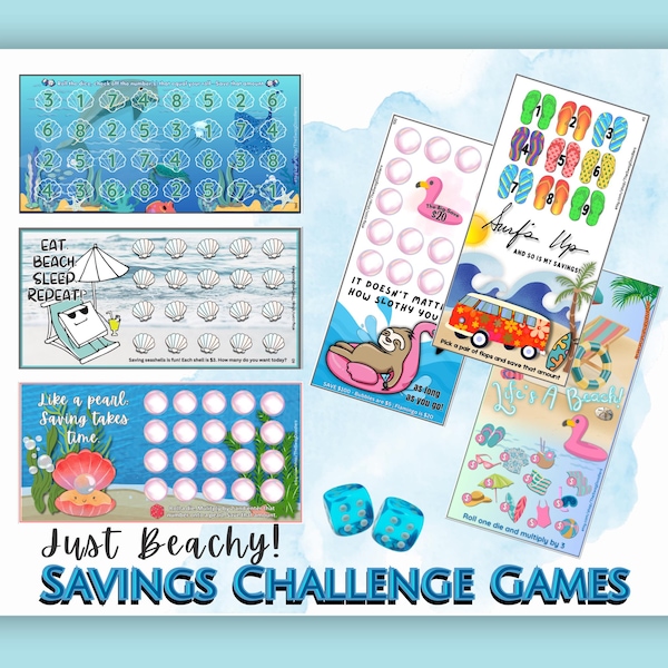 Beach Savings Challenge Bundle, A6 Wallet Inserts (Digital Download)