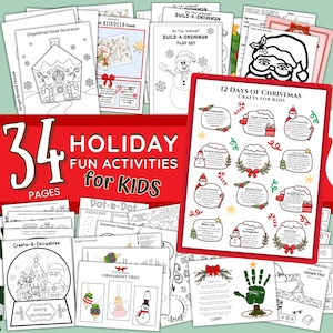 Paquete de 12 días de diversión navideña para niños, actividad familiar de invierno: kit de casa de jengibre, carta de Papá Noel, lista de cosas favoritas, comida para renos