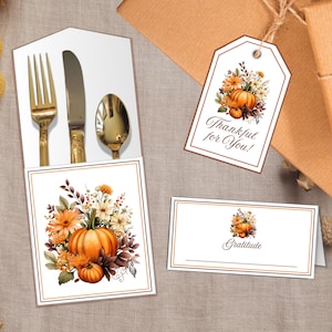 Decorazioni per la tavola del Ringraziamento per l'accoglienza autunnale, segnaposto o targhette, biglietti di ringraziamento e portaposate per le tue feste
