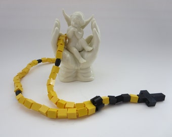 Katholieke Rozenkrans - Kinderrozenkrans gemaakt van Legoblokjes - Gele en zwarte rozenkrans