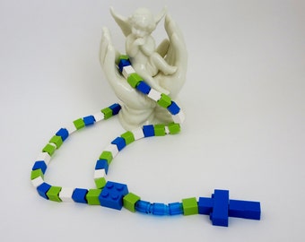 Catholic Rosary Made of Lego® Bricks -   Blue , lime green and white Rosary Made of Lego Bricks  - Graduation Gift