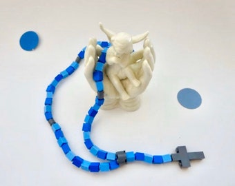 Kids Catholic Rosary made With LEGO®  Bricks - Blue, Light Blue and Gray First Communion Rosary Gift