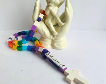 Personalized Colorful Rosary Made with Lego Bricks - Rainbow Boy or Girl Catholic Rosary made of Lego Bricks