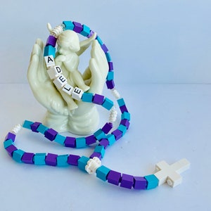 Girl Rosary Personalized turquoise & purple Rosary Made With Lego Bricks First Communion, Baptism, Confirmation Gift image 3