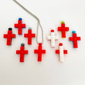 Primary Color Cross Made with LEGO® Bricks Building Blocks Cross Pendant With Chain First Holy Communion Easter Gift image 4