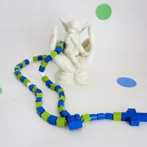 Rosary made With Lego Bricks - Blue and Lime Green Boy First Communion Gift