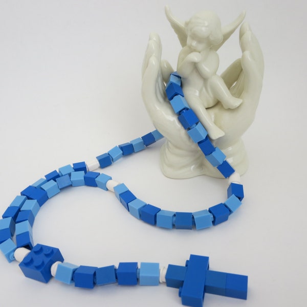 Rosary Made With Lego® Bricks - Blue, Light Blue and White Block Bricks Rosary - Easter , Baptism, First Communion Gift