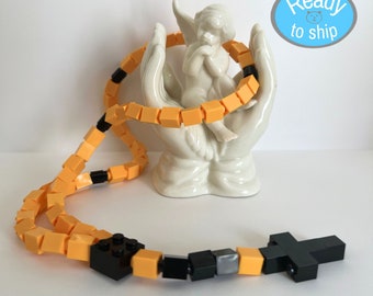 Rosary Made of  Lego® Bricks - Dark Yellow and Black Building Blocks Catholic Kids Rosary - First Communion, Graduation, Easter Gift