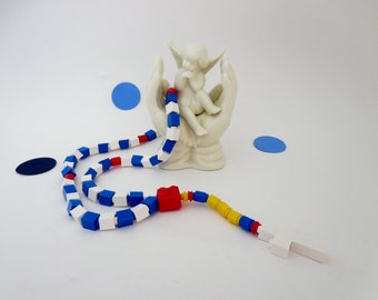 Catholic Kids Rosary - First Communion Rosary Made of Lego® Bricks - Blue White Red and Yellow